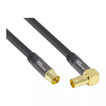 Good Connections SmartFLEX SAT anténny kábel, IEC/Coax konektor samec uhlový na konektor samica, pozlátený, štvornásobne tienený, 120 dB, čierny, 1,5 m (GC-M2072)