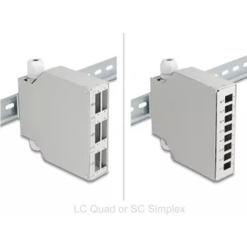 Delock optický patch panel 6 portov pre SC duplex a LC quad s alternatívnym panelom 8 x SC simplex alebo LC duplex sivý DIN-lištová montáž (86095)