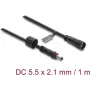 Delock predlžovací kábel DC 5,5 x 2,1 mm samec na samicu so skrutkovacím uzáverom závit M12 x 1,75 mm vodotesný 18 AWG, 1 m čierny