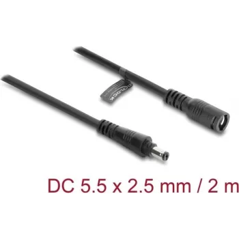 Delock predlžovací kábel DC 5,5 x 2,5 mm samec na samicu s bajonetovým uzáverom 18 AWG, 2 m čierny (67393)