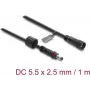 Delock predlžovací kábel DC 5,5 x 2,5 mm samec na samicu so skrutkovacím uzáverom závit M12 x 1,75 mm vodotesný 18 AWG, 1 m čierny (67386)