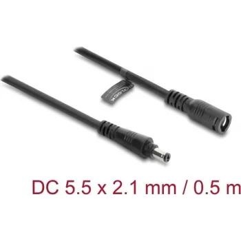 Delock DC predlžovací kábel 5,5 x 2,1 mm konektor samec na konektor samica s bajonetovým uzáverom 18 AWG, 0,5 m čierna (67388)
