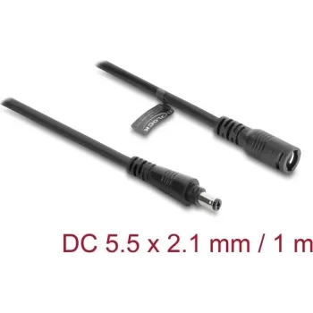 Delock DC predlžovací kábel 5,5 x 2,1 mm konektor samec na konektor samica s bajonetovým uzáverom 18 AWG, 1 m čierna (67389)