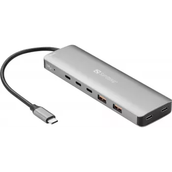 Sandberg USB-C na 5x USB-C + 2x USB-A hub, 100W, USB 3.2 Gen 1, sivá