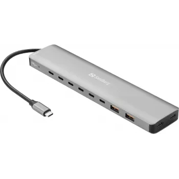 Sandberg USB-C na 8x USB-C + 2x USB-A hub 100W PD 4K 30Hz hliník