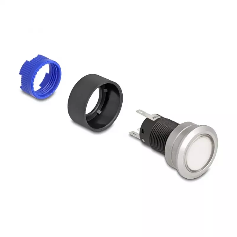 Delock tlačidlový spínač 22 mm plochý plast biely LED
