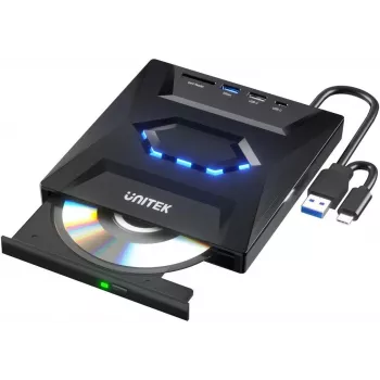 Unitek externá DVD/CD vypaľovačka, USB 5Gbps hub, čítačka SD kariet T1037A01