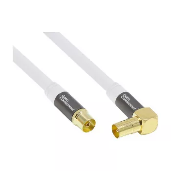 Good Connections SmartFLEX SAT anténny kábel, IEC/Coax konektor samec zahnutý na konektor samica, pozlátený, štvornásobne tienený, 120 dB, biela, 1 m (GC-M2061)
