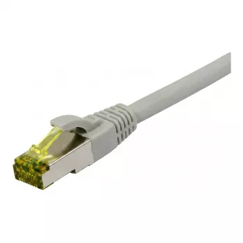 Synergy21 patch kábel RJ45, CAT6A 500MHz, 10m, sivý, S/FTP, Slimline okrúhly d=4,5mm, TPE/LSZH (Superflex), AWG28, s CAT7 surovými konektormi, otočný konektor