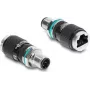 Delock M12 adaptér D-kódovaný 4-pin konektor samec na RJ45 konektor samica panelová montáž rovný