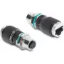 Delock M12 adaptér D-kódovaný 4-pin konektor samica na RJ45 konektor samica panelová montáž okrúhly rovný