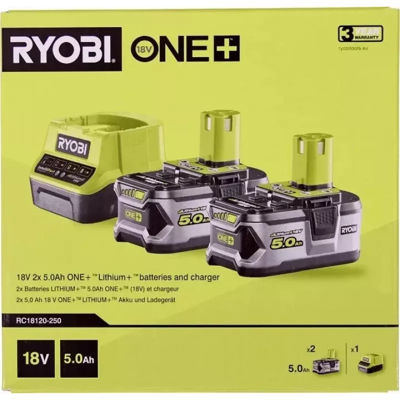 RYOBI RC18120-250 2x 18V 5,0Ah Lithium+ sada batérií s kompaktnou nabíjačkou