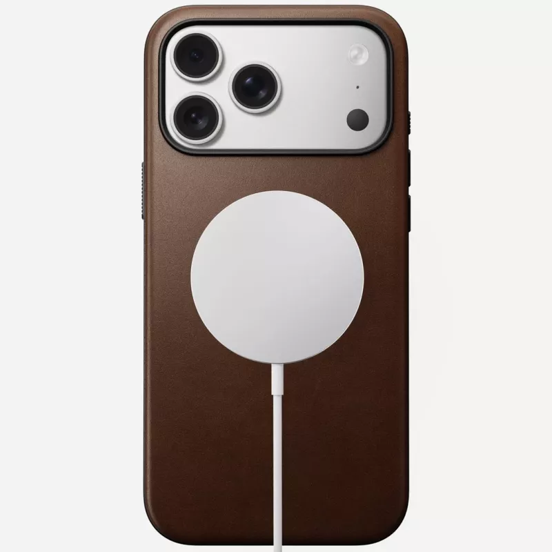 NOMAD Modern Leather puzdro pre iPhone 17 Pro Max, Horween koža, Rustic Brown, kompatibilné s MagSafe
