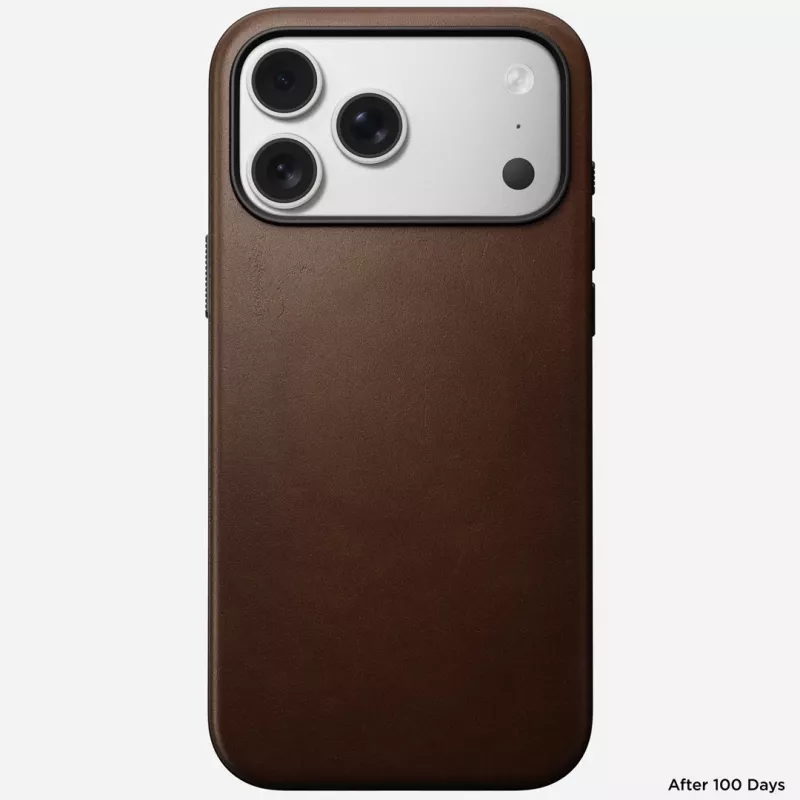 NOMAD Modern Leather puzdro pre iPhone 17 Pro Max, Horween koža, Rustic Brown, kompatibilné s MagSafe