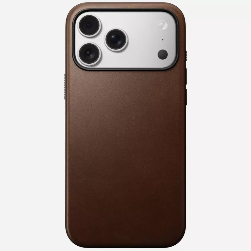 NOMAD Modern Leather puzdro pre iPhone 17 Pro Max, Horween koža, Rustic Brown, kompatibilné s MagSafe