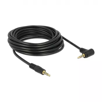 Delock 3,5 mm 4 pin stereo jack audio kábel, samec na samca, zahnutý, 5 m, čierny