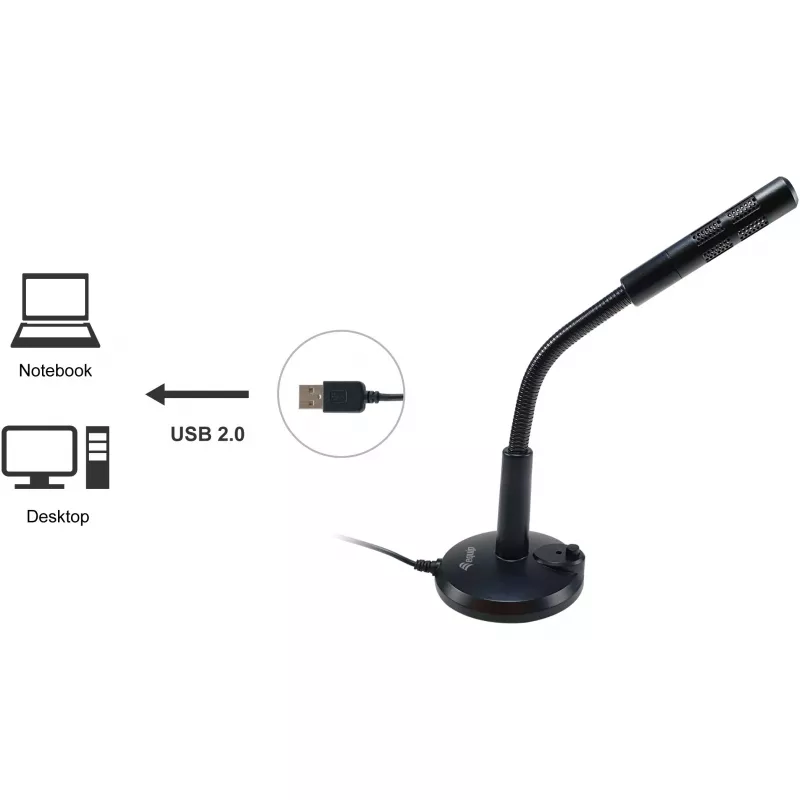 Equip stolný mikrofón s nastaviteľným uhlom, USB pripojenie, čierny
