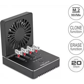 Delock dokovacia stanica USB 20 Gbps M.2 pre 4 x M.2 NVMe PCIe SSD s funkciou klonovania a mazania