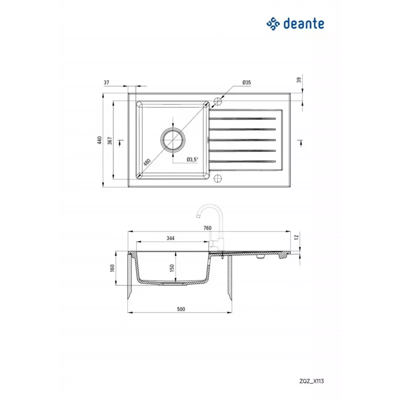 Granitový drez 1-miska s odkvapkávačom DEANTE Graphite Metallic ZORBA