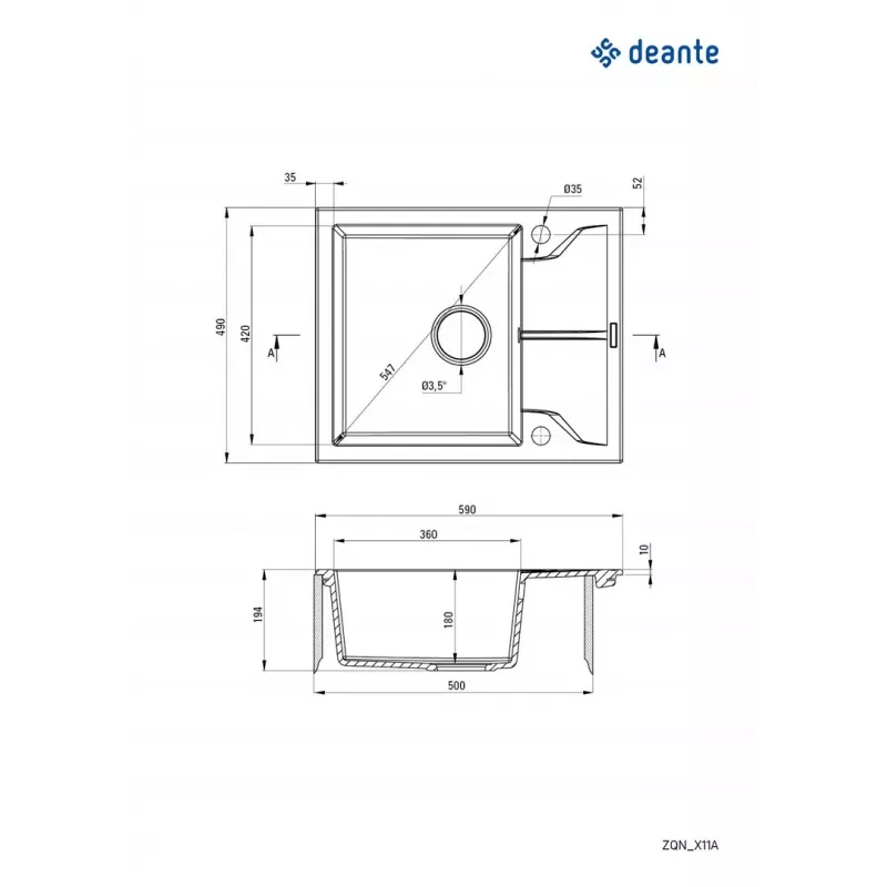 DEANTE granitový drez 1-miska s odkvapkávačom Graphite Metallic Andante