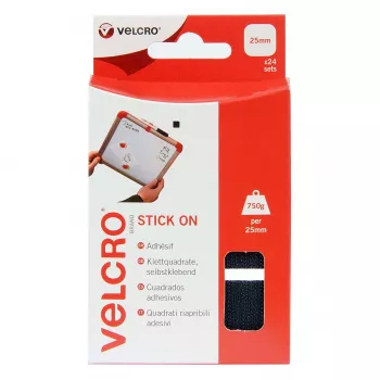 VELCRO samolepiace štvorce háčik a slučka 25mm x 25mm, samolepiace, čierne, 24 sád (48 kusov)