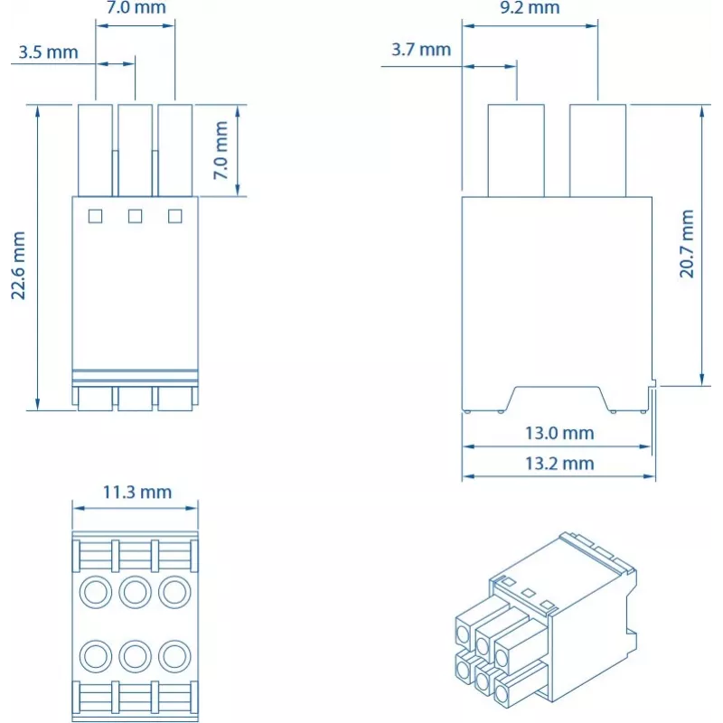 Teltonika Networks 2x3-pin napájací konektor - svorkovnica, 6-pin, 10A, 300V, zelený