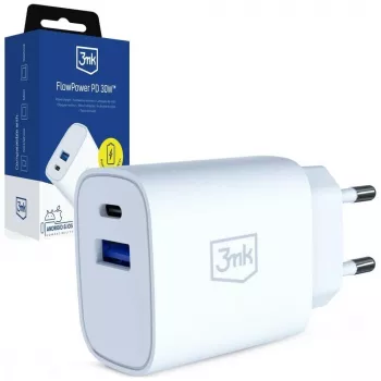 3MK FlowPower 30W USB-A USB-C PD 3.0 QC 4+ nástenná nabíjačka biela