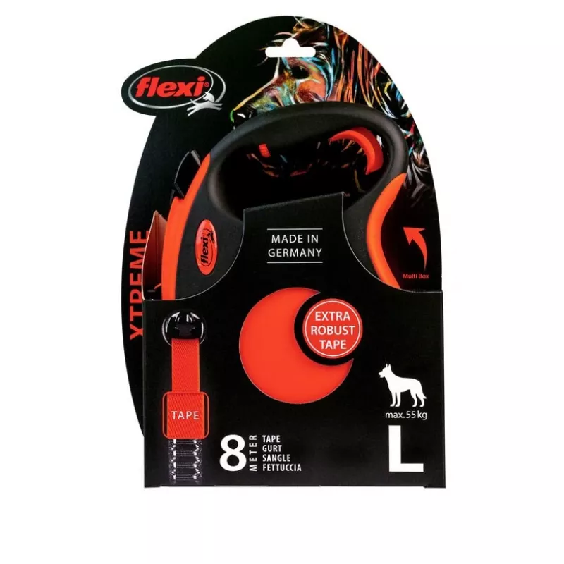 FLEXI XTREME L Sťahovacie vodítko pre psov páska 8m - do 55kg Oranžová