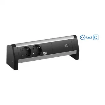 Bachmann stolová zásuvková lišta, 2x CEE7-zásuvky, 1x USB-C 30W nabíjačka, 1x CM GST18