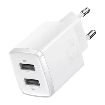 Baseus kompaktná univerzálna biela AC vnútorná nabíjačka 10,5W 2 USB-A porty