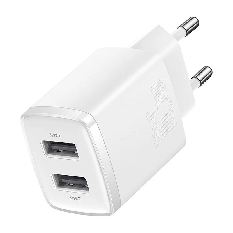 Baseus kompaktná univerzálna biela AC vnútorná nabíjačka 10,5W 2 USB-A porty