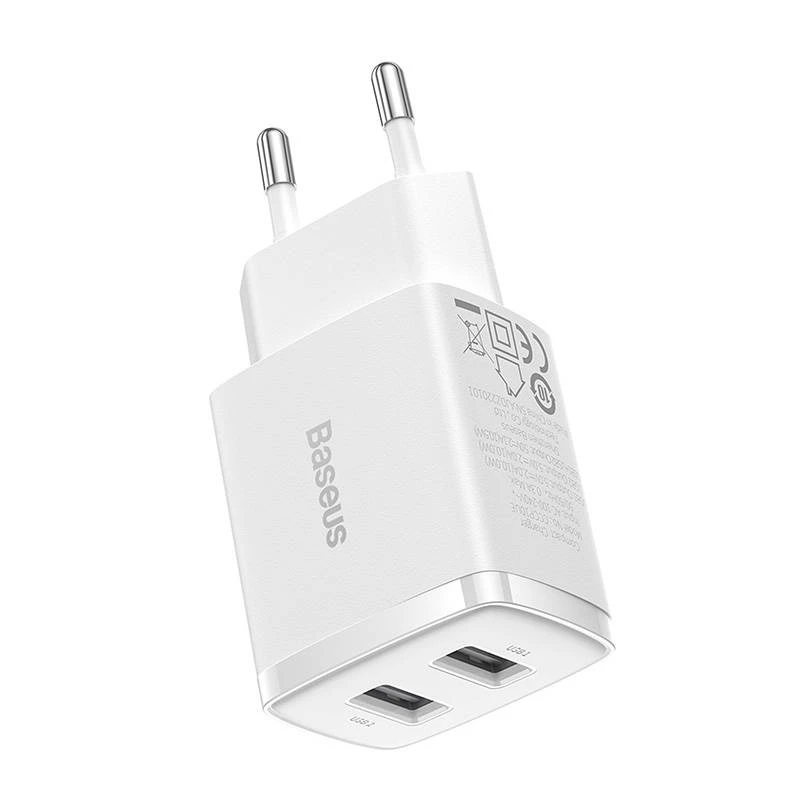 Baseus kompaktná univerzálna biela AC vnútorná nabíjačka 10,5W 2 USB-A porty