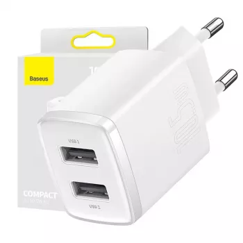 Baseus kompaktná univerzálna biela AC vnútorná nabíjačka 10,5W 2 USB-A porty