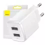 Baseus kompaktná univerzálna biela AC vnútorná nabíjačka 10,5W 2 USB-A porty
