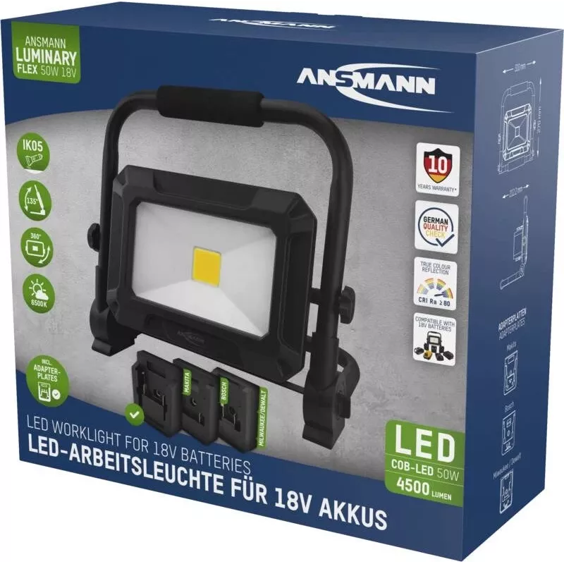 ANSMANN 1600-0713 LED pracovné svietidlo FL50W 18V batériové balenia vrátane adaptérových dosiek