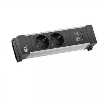 Bachmann Power Frame stolový zásuvkový modul 2x Schuko USB-A USB-C 22W 0,2m GST18 strieborný