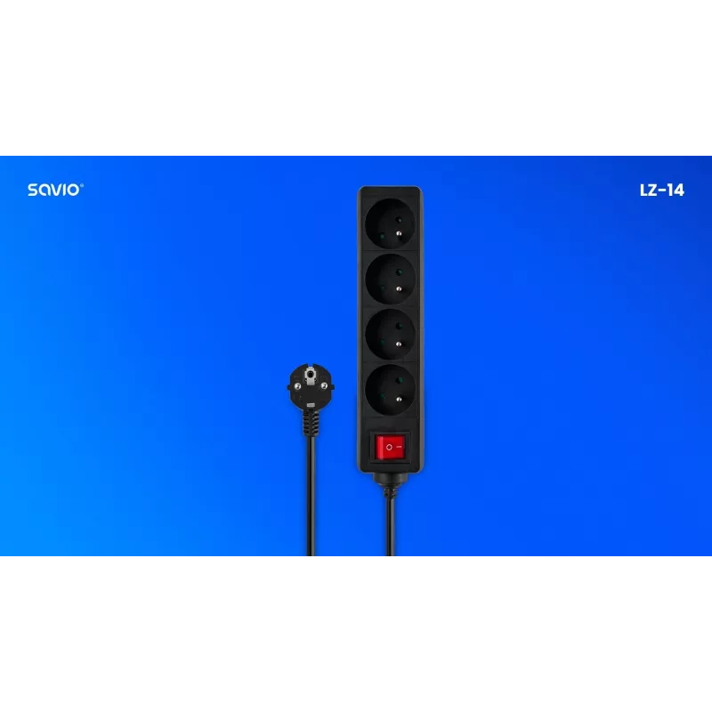 SAVIO LZ-14 4-násobná zásuvková lišta s 2 USB portami, 1,5m kábel, biela