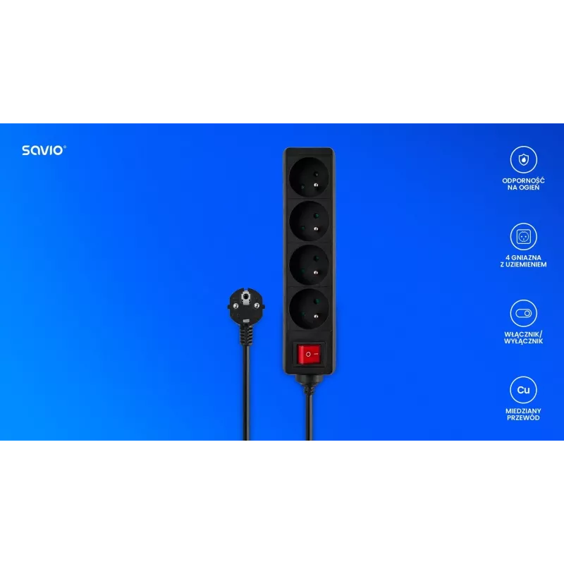 SAVIO LZ-14 4-násobná zásuvková lišta s 2 USB portami, 1,5m kábel, biela