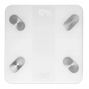 Adler smart kúpeľňová váha AD 8186 biela – Bluetooth 4.2, analýza zloženia tela, nosnosť 180 kg, tvrdené sklo