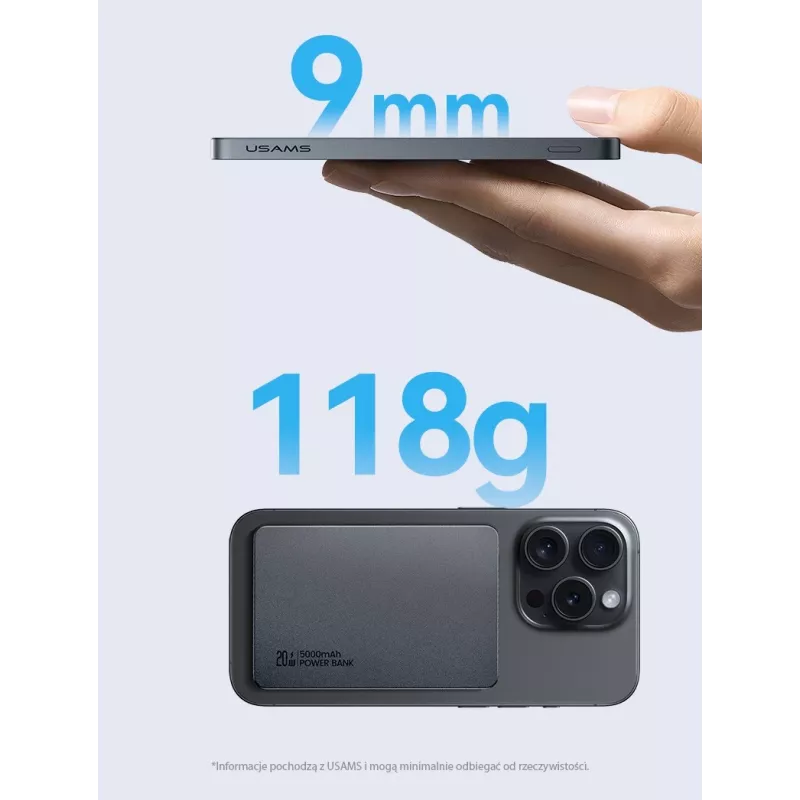 USAMS power banka 5000mAh 20W PD MagSafe bezdrôtová sivá
