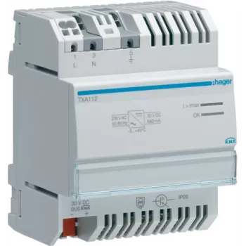 Hager TXA112 napájací zdroj zbernice KNX 230V AC 30V DC 640mA sivý
