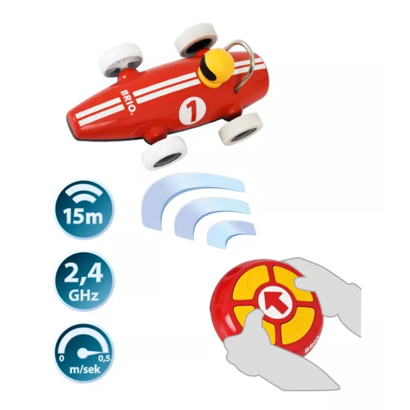 BRIO RC pretekárske auto s diaľkovým ovládaním, červená/biela