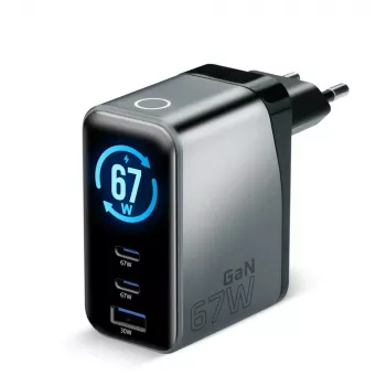 EVERACTIVE SC-670Q GaN 67W USB-C nabíjačka s 2x USB-C a 1x USB-A, Quick Charge 4+, PD 3.0, čierna