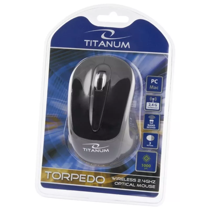 ESPERANZA Titanum TM104K bezdrôtová optická myš 1000 DPI, 2,4 GHz, 3 tlačidlá, čierna
