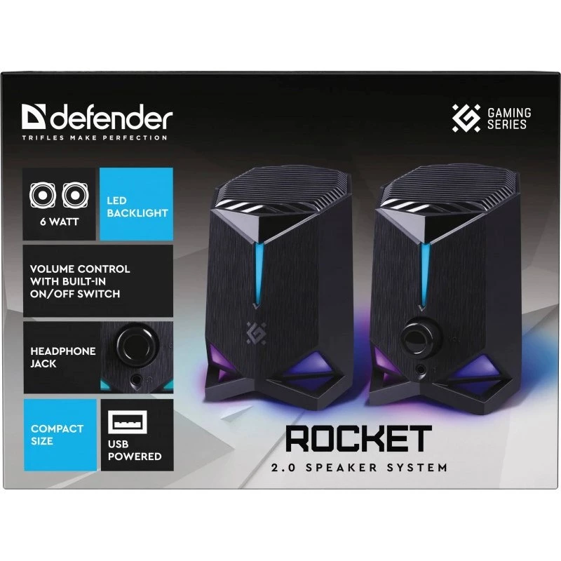 Defender Rocket 2.0 PC reproduktory 6W LED USB čierne