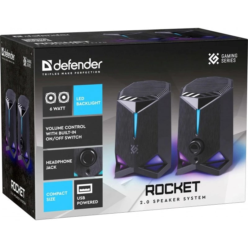 Defender Rocket 2.0 PC reproduktory 6W LED USB čierne
