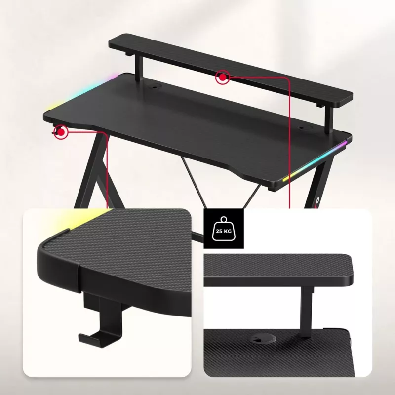 HUZARO Hero 1.9 RGB čierny herný stôl