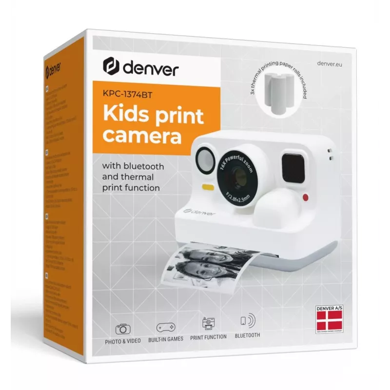 Denver KPC-1374BTW Biela detská kamera s tlačiarňou