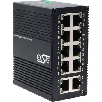 Exsys EX-62026PoE Priemyselný mini switch 10-portový Gigabit PoE+ 12-48VDC