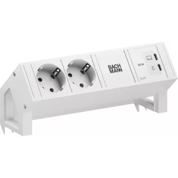 Bachmann DESK2 Pure White stolový zásuvkový modul s 2x zásuvkami Schuko a 65W USB-C PD, kábel 0,2m, RAL 9010
